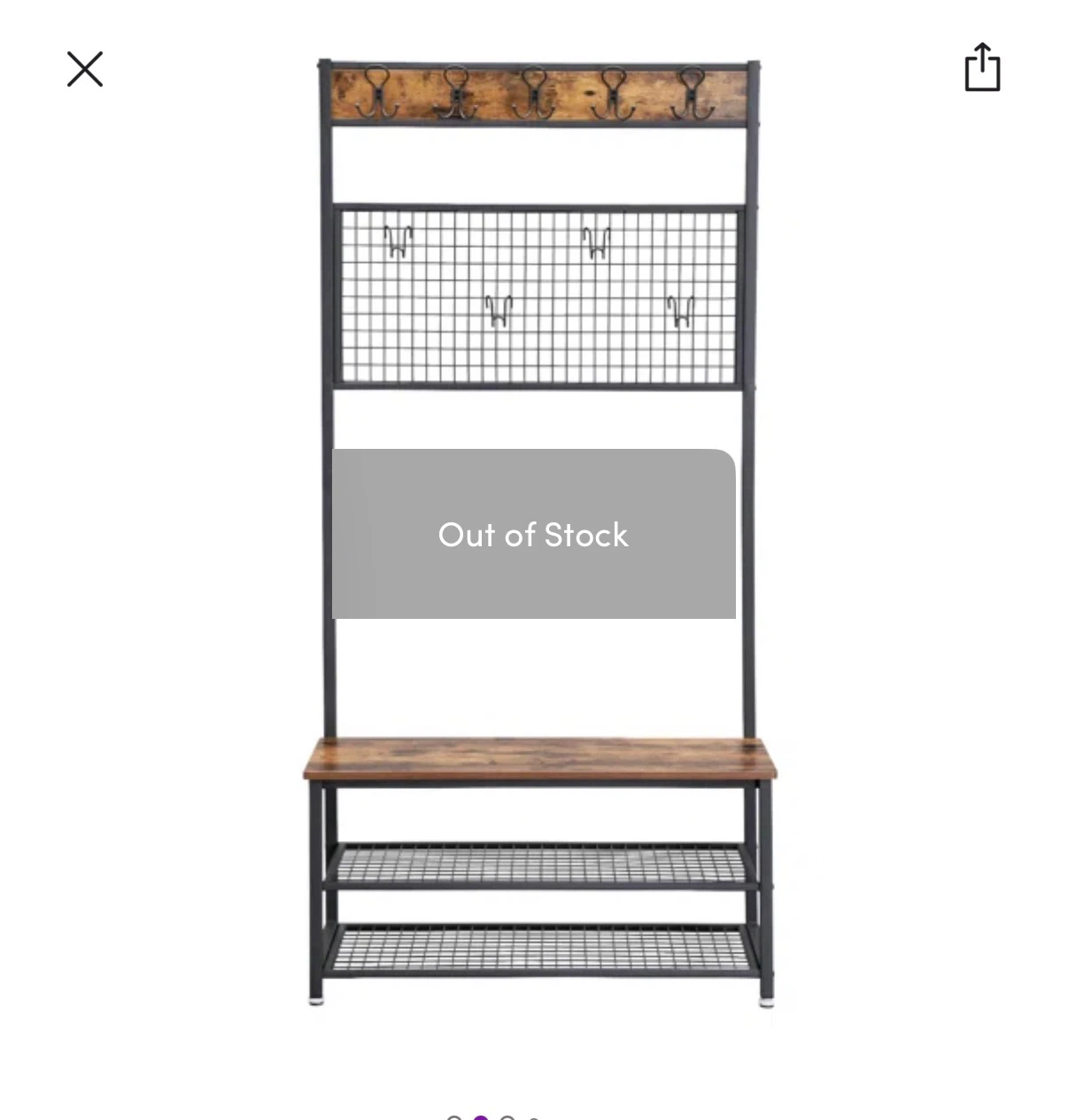Industrial Hall Tree with Coat Hooks and Shoe Storage Bench - photo 3