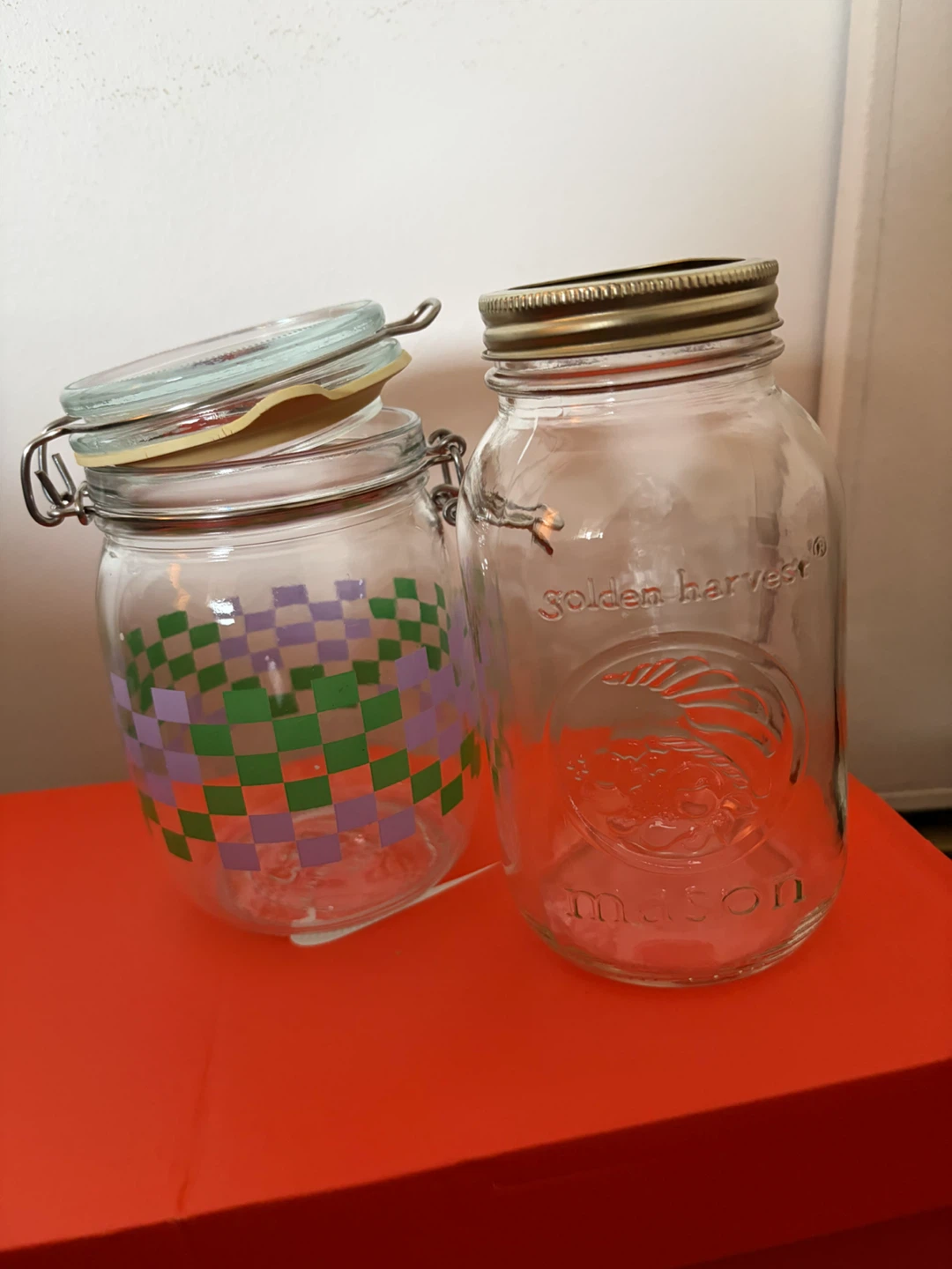 Golden Harvest Mason Jar and IKEA jar