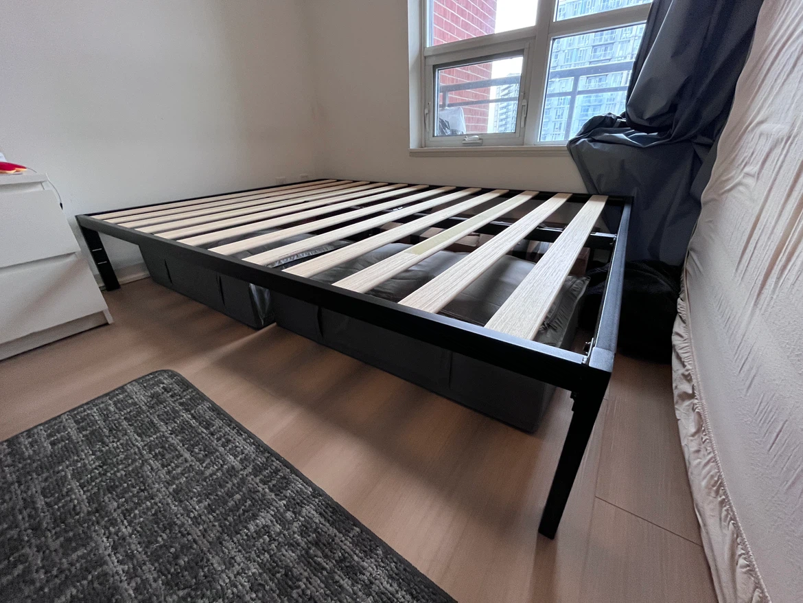 Wayfair Black Metal Queen Bed Frame with Wooden Slats - photo 2