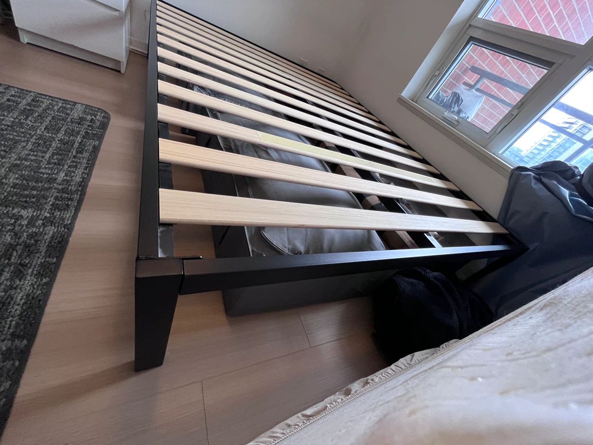 Wayfair Black Metal Queen Bed Frame with Wooden Slats - photo 3