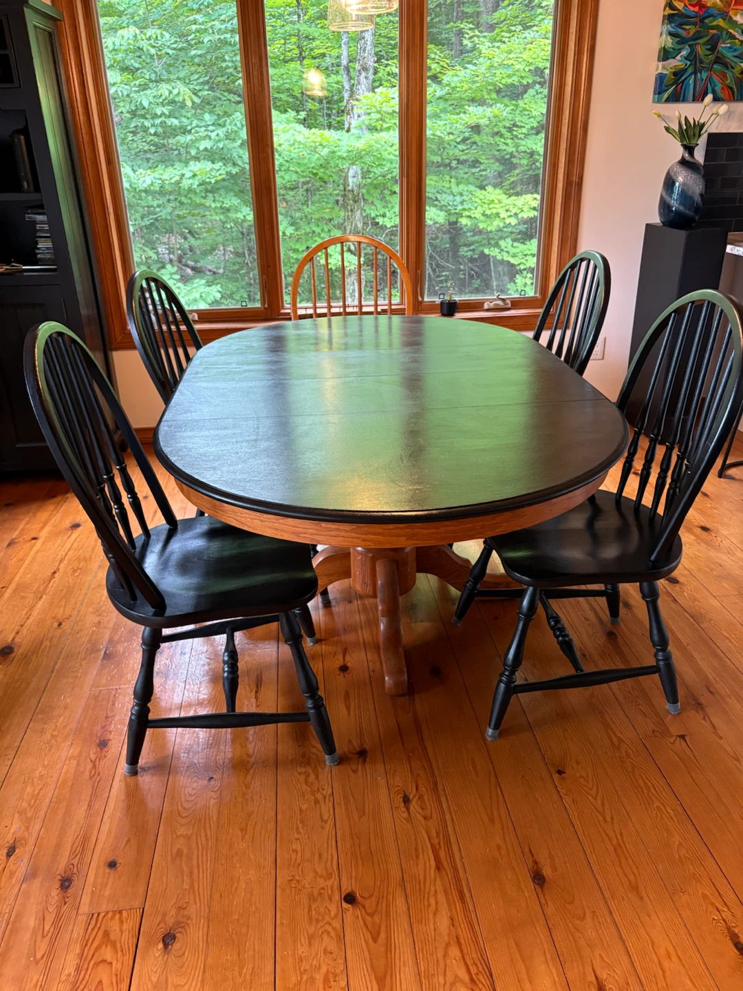 Oval Dining Table with 4 Black Chairs + 1