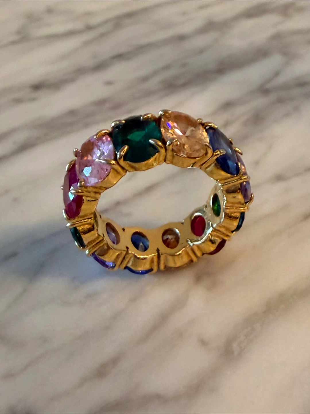 Gold-tone eternity ring with multi-coloured stones - photo 2