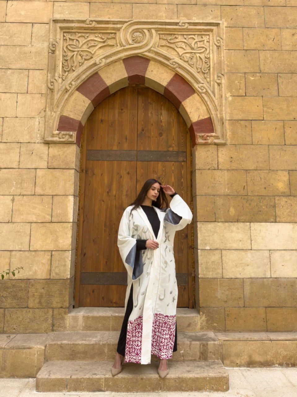 White Abaya with Pink and Teal Embroidery