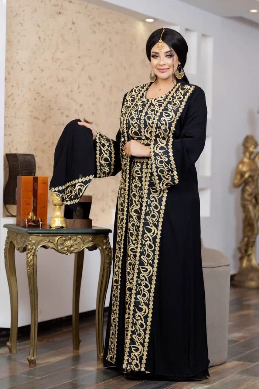 White Abaya with Pink and Teal Embroidery - photo 3