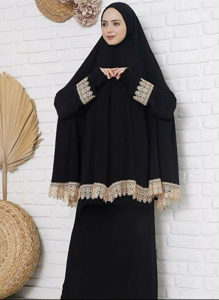 Black Velvet Abaya with Silver Leaf Embroidery