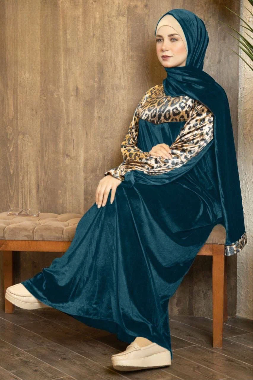 Black Velvet Abaya with Silver Leaf Embroidery - photo 2