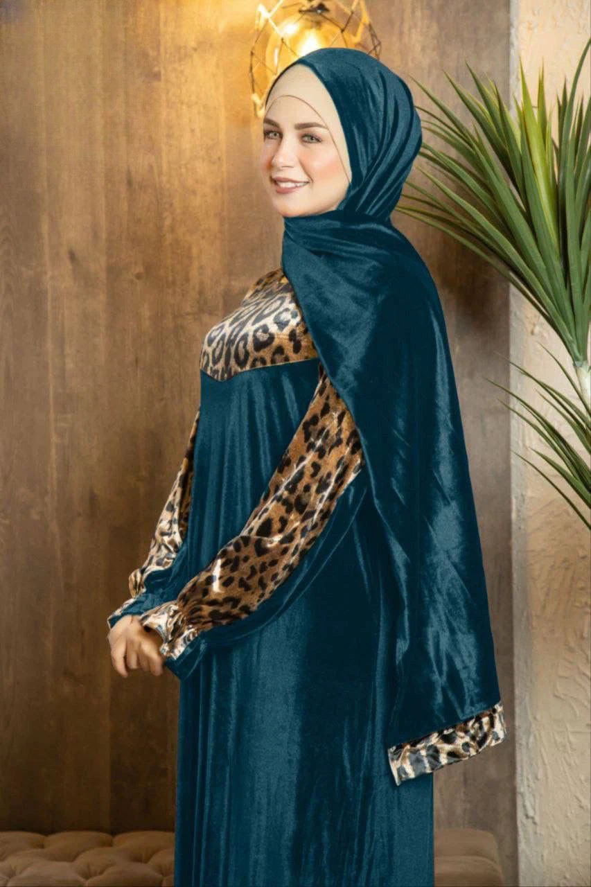 Black Velvet Abaya with Silver Leaf Embroidery - photo 4