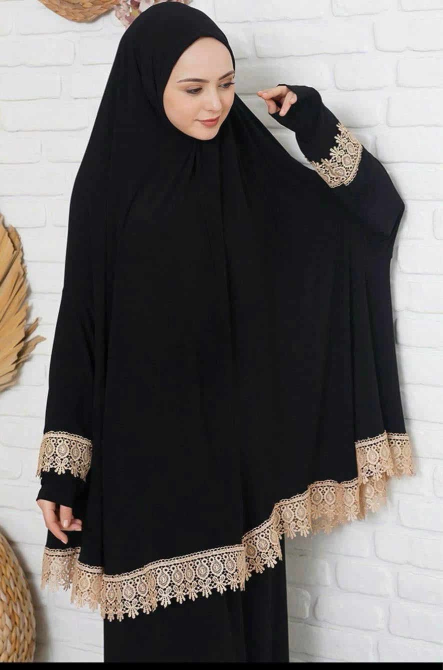 Black Velvet Abaya with Silver Leaf Embroidery - photo 3