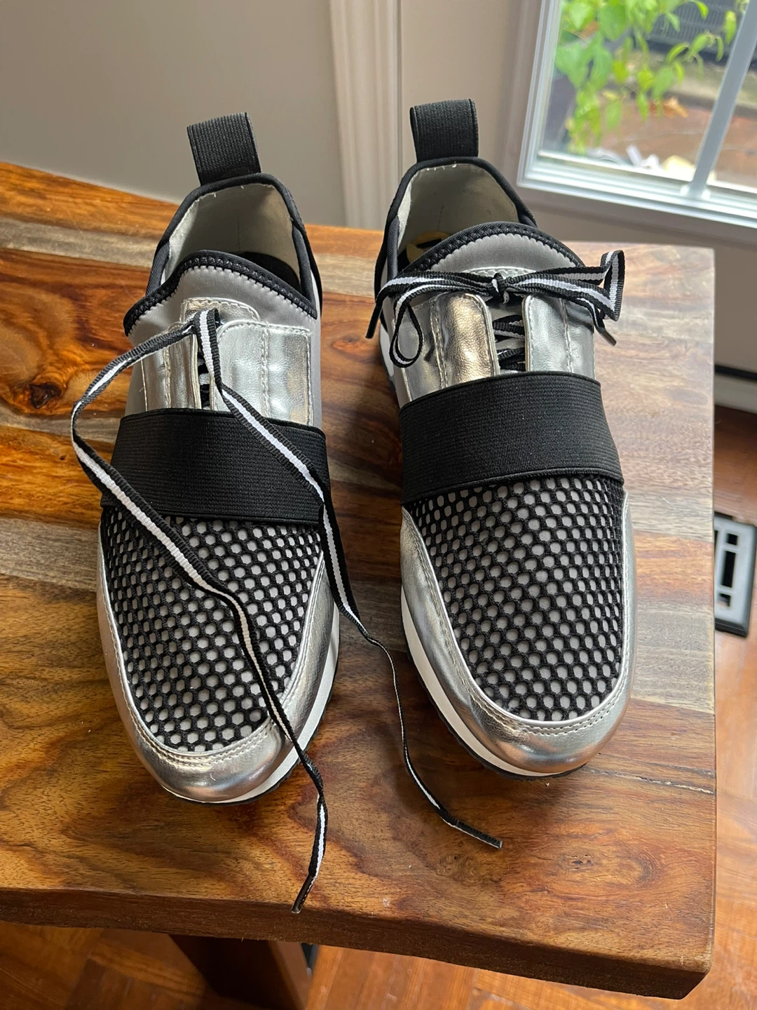 Size 7-Steve Madden Women's Silver Mesh Sneakers