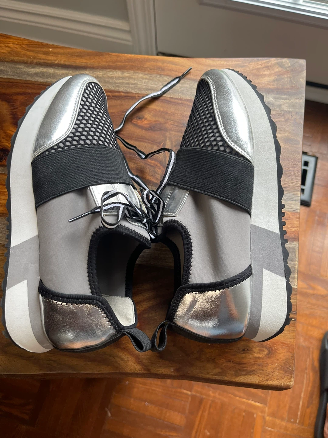 Size 7-Steve Madden Women's Silver Mesh Sneakers - photo 4