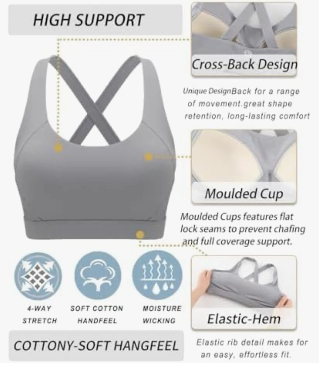 Running girl Grey High Support Sports Bra