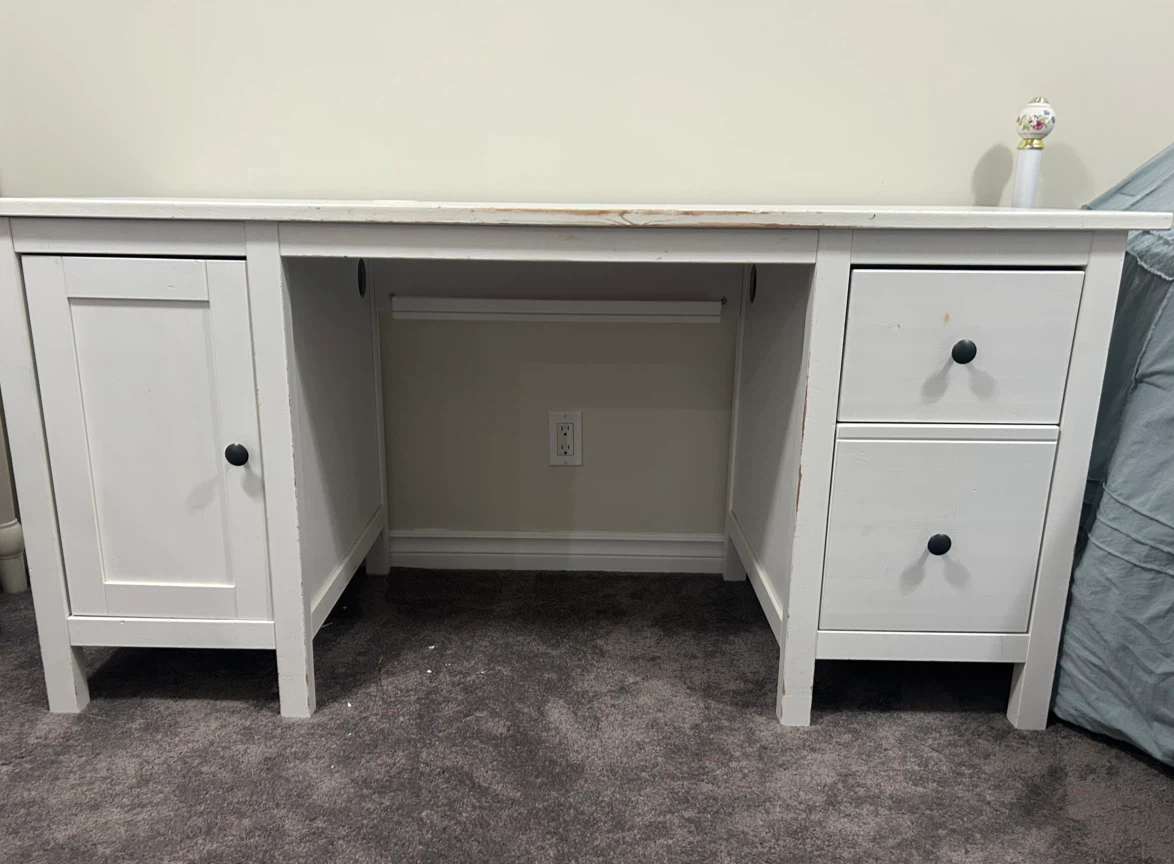 White Desk with Drawers and Cabinet