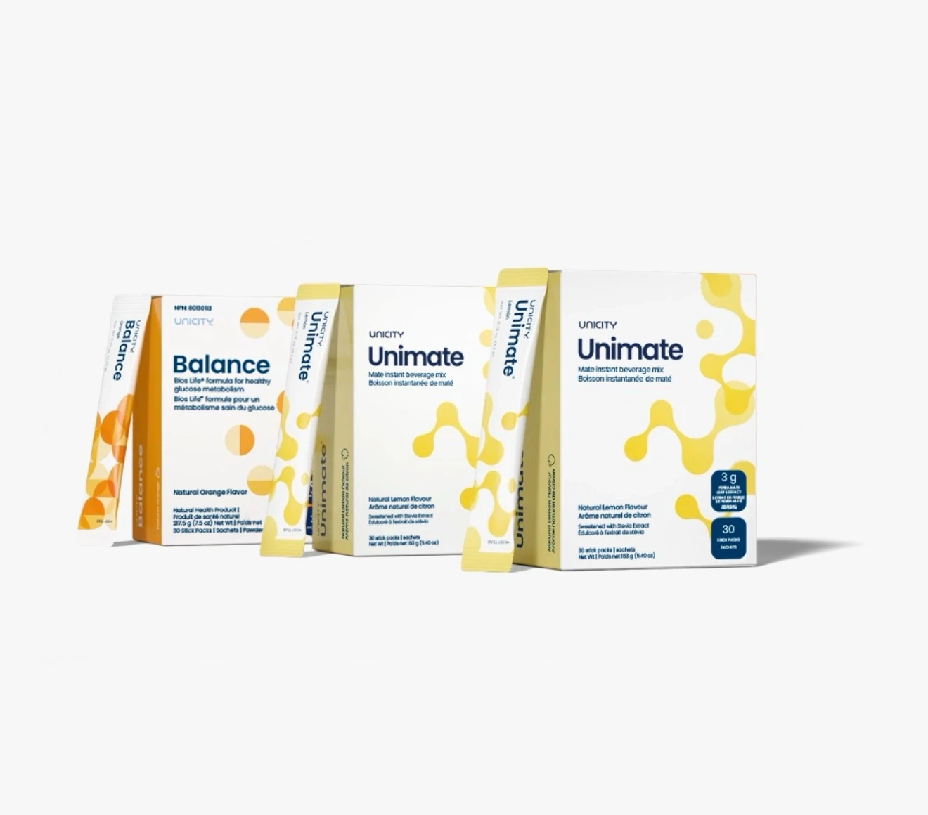Unicity Unimate Natural Lemon and Balance fiber 30 Stick/ Packs