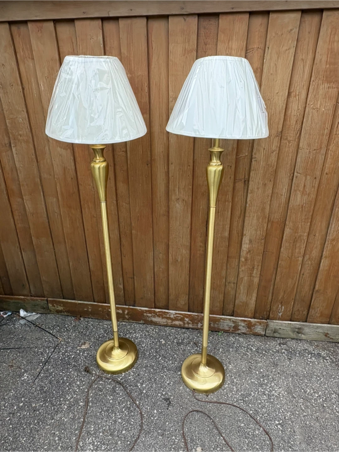 Free delivery used Pair of Brass Floor Lamps with Cream Shades