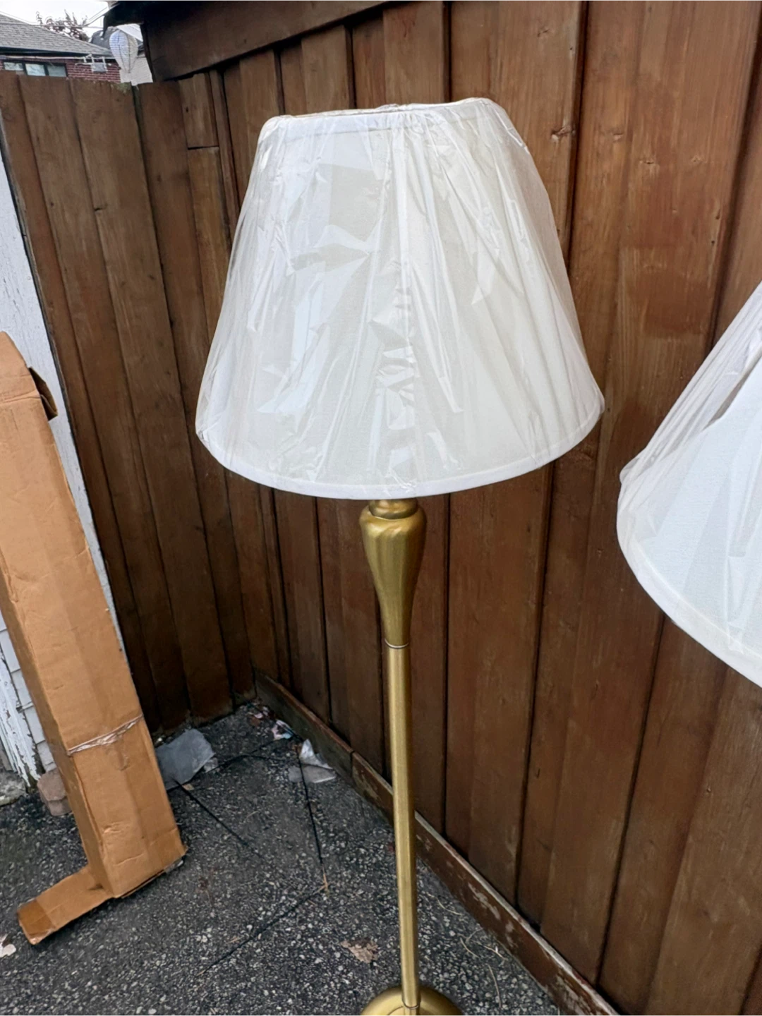 Free delivery used Pair of Brass Floor Lamps with Cream Shades - photo 4
