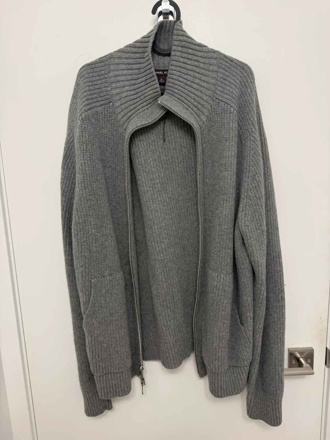 Wool Michael Kors Grey Zip-Up Cardigan Sweater Jumper