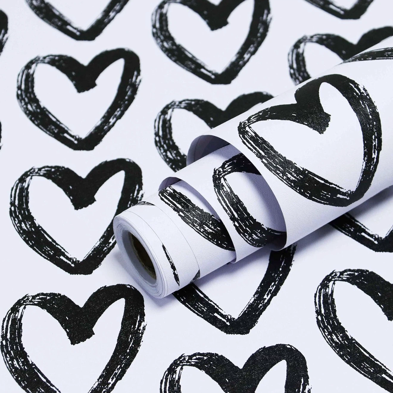 Black Heart Peel and Stick Wallpaper Roll
