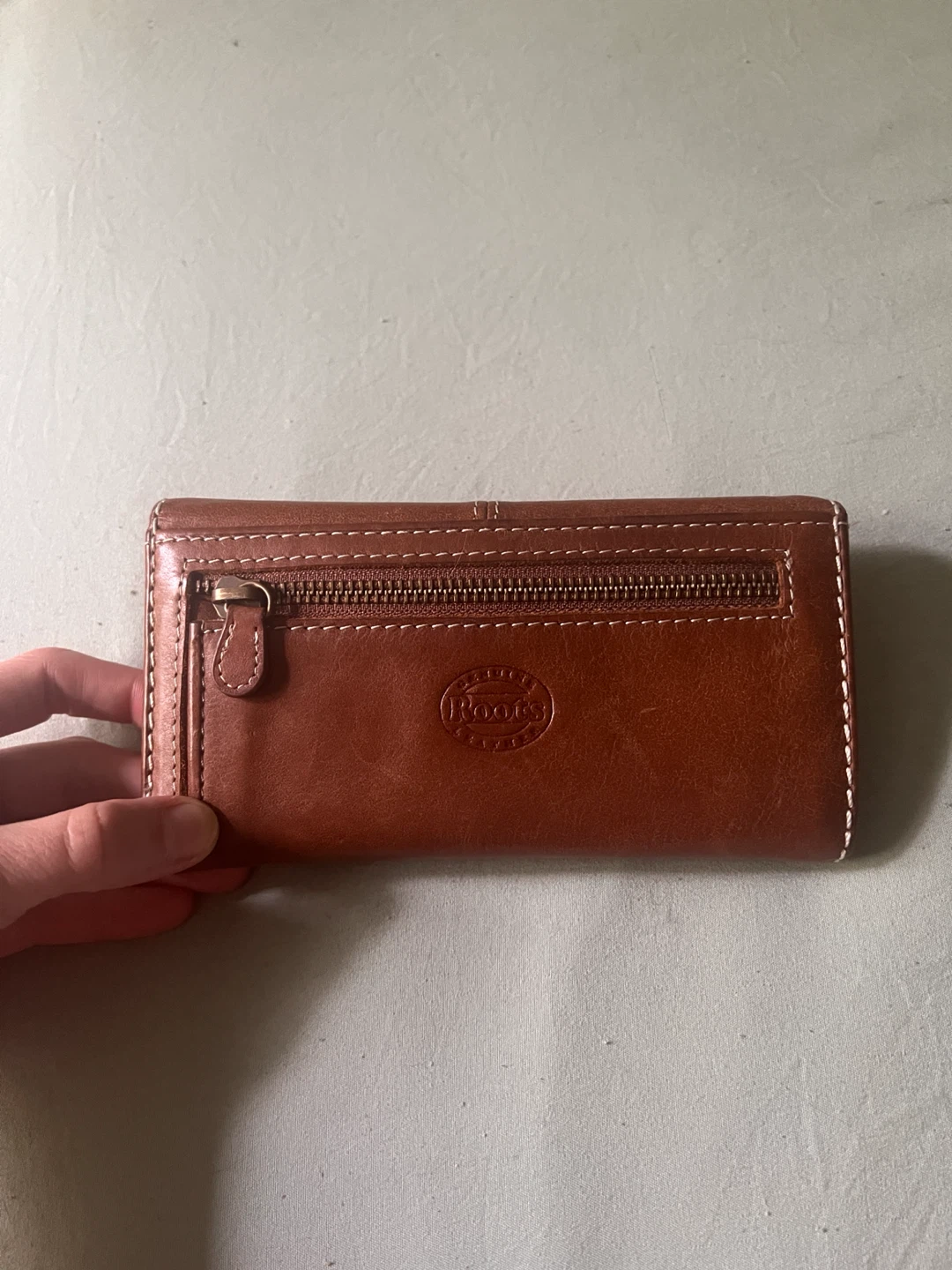 Roots Brown Leather Trifold Wallet