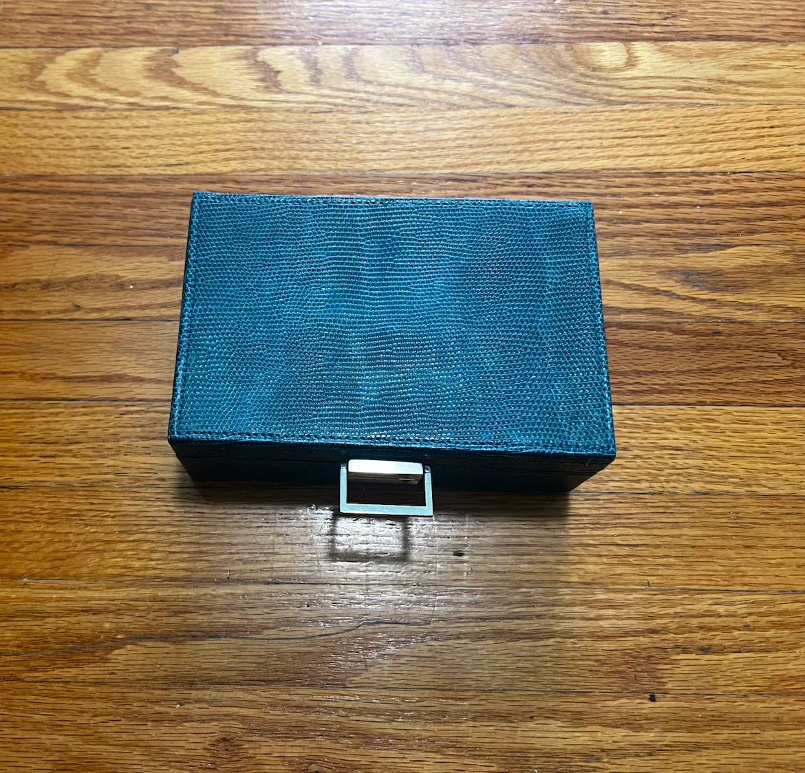 Teal Faux Leather Jewelry Box with Mirror