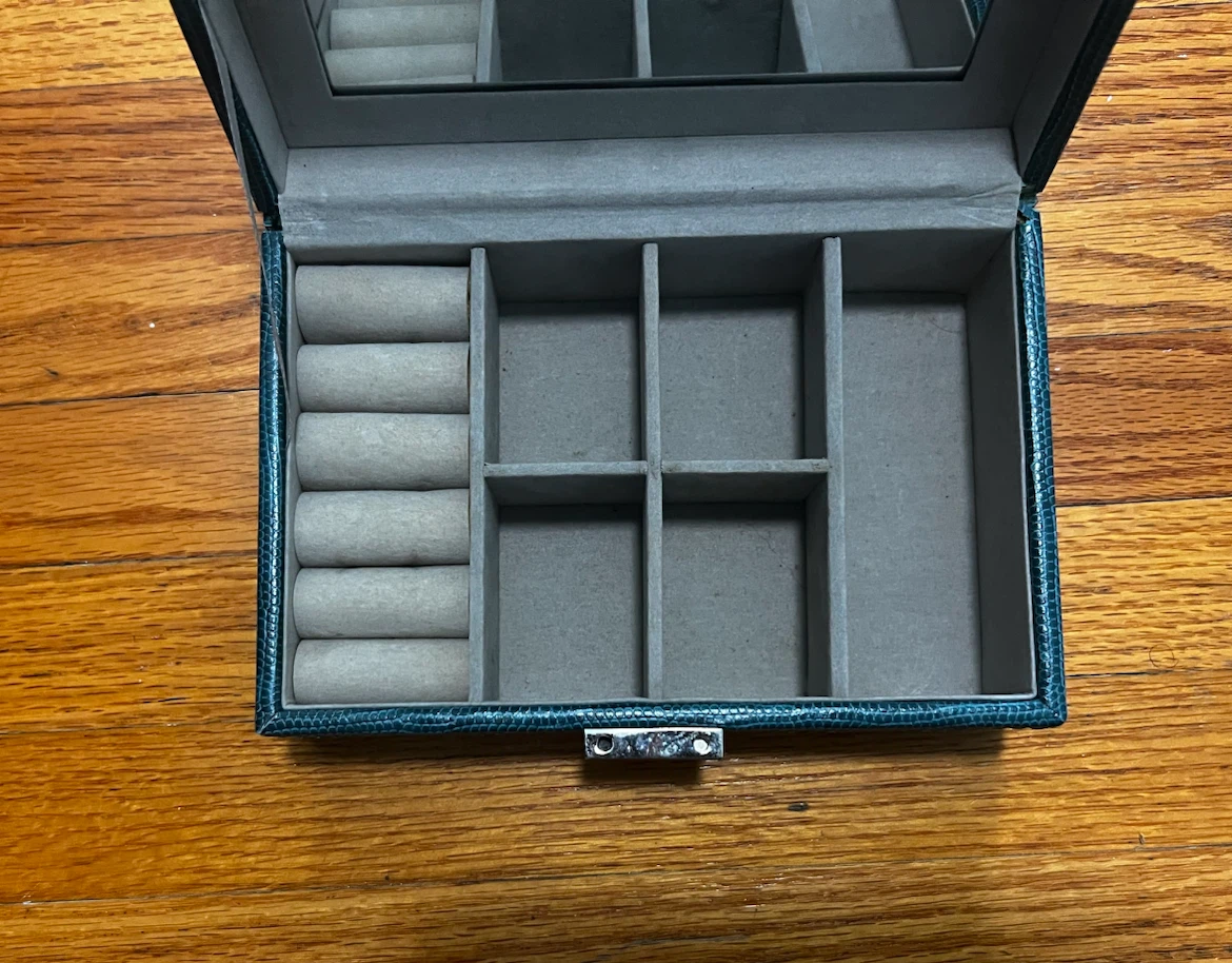 Teal Faux Leather Jewelry Box with Mirror - photo 2