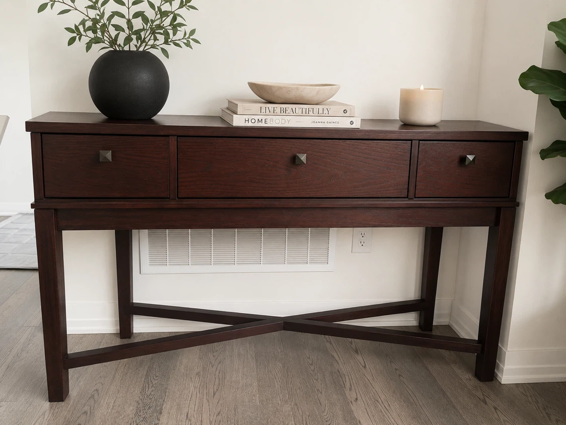 Dark Wood Desk with 3 Drawers