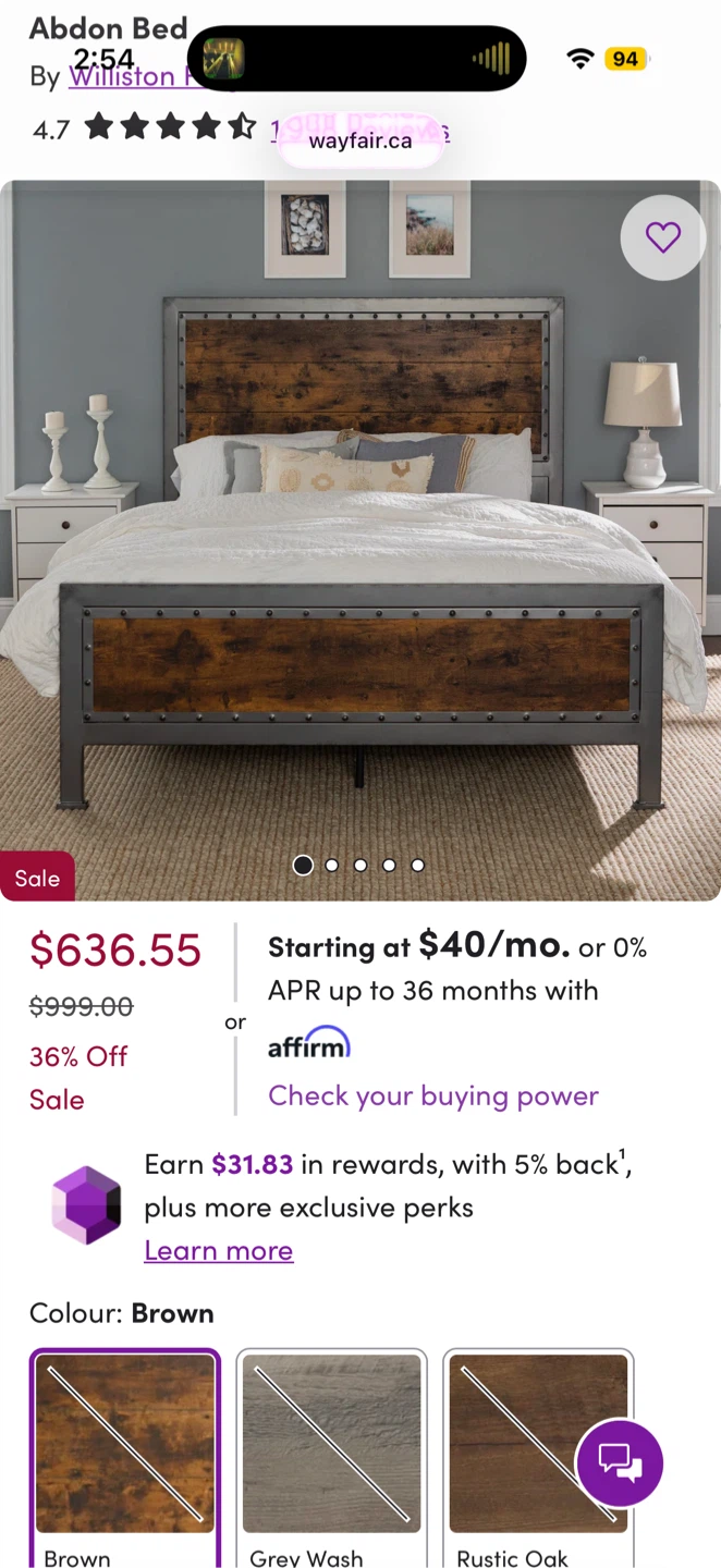Abdon Bed Frame - Industrial Style Queen