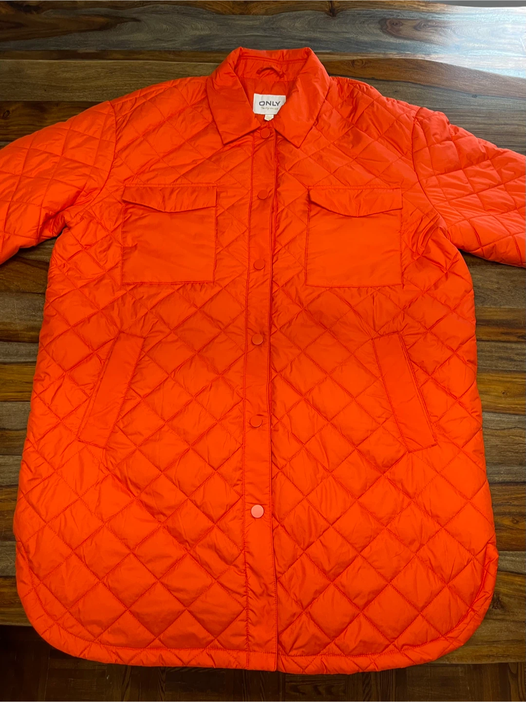 Large- ONLY Quilted Button-Up Shirt Jacket - Orange