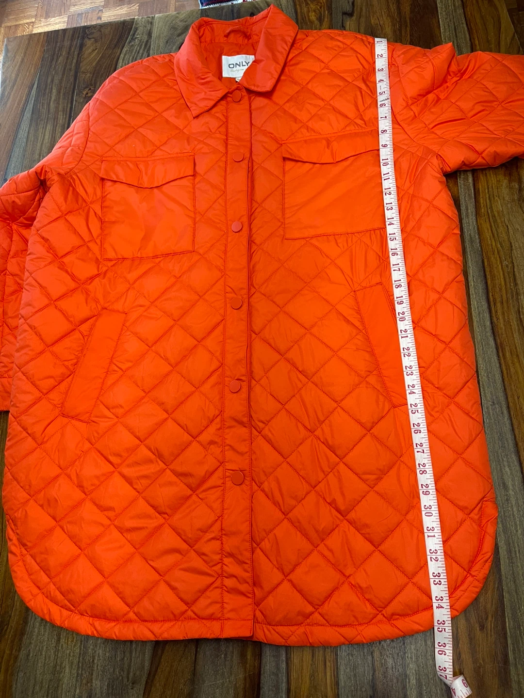 Large- ONLY Quilted Button-Up Shirt Jacket - Orange - photo 2