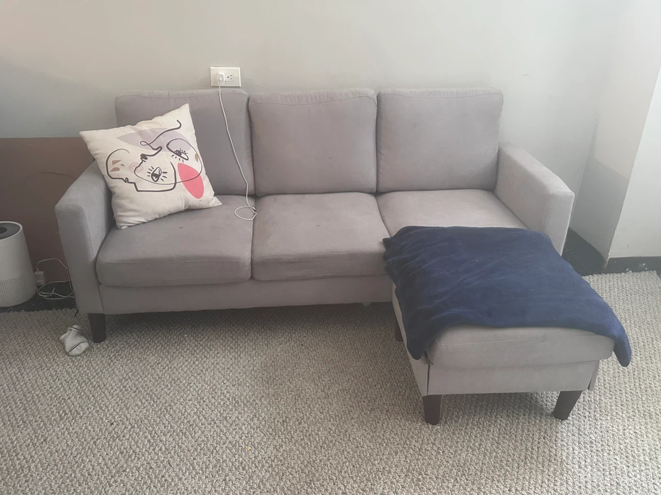 Gray 3-Seater Sofa with Ottoman