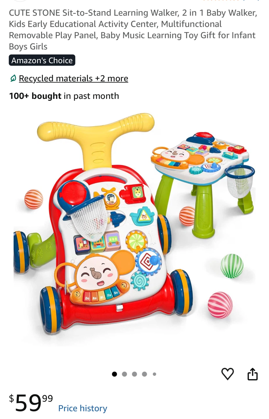 CUTE STONE Sit-to-Stand Learning Walker Activity Center