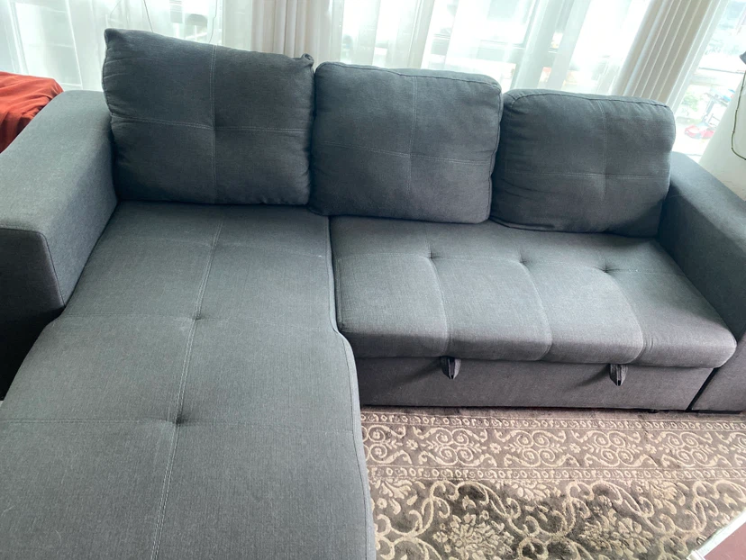 Dark Grey Sectional Sofa Bed with Storage