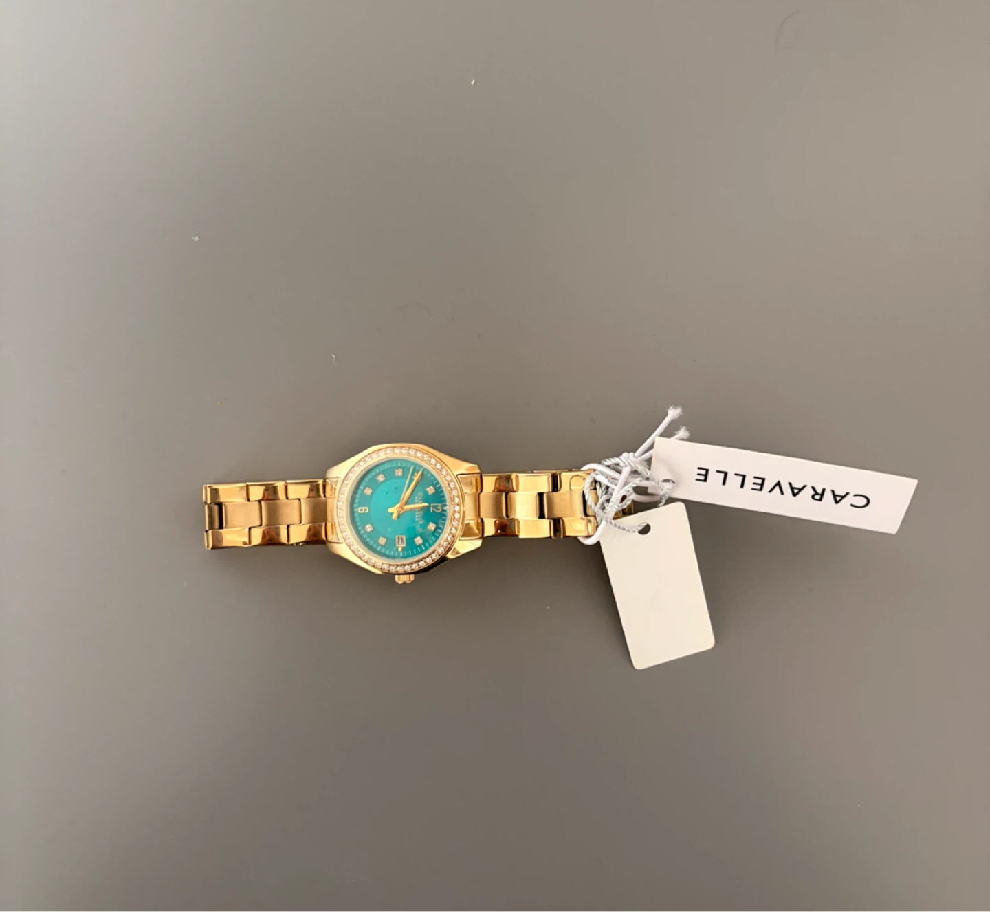 GOLD Caravelle New York Gold Tone Watch with Teal Dial
