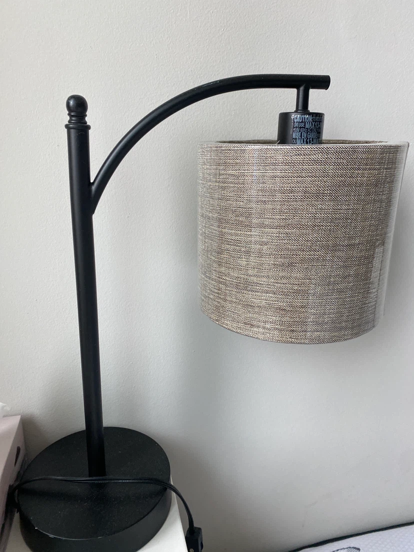 2 Black arched desk lamp with fabric shade