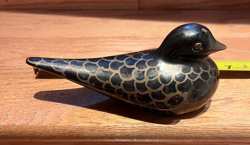 Vintage 6" Brass & Black Enamel Loon Figurine – - photo 2