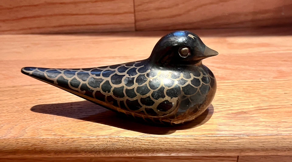 Vintage 6" Brass & Black Enamel Loon Figurine – - photo 5