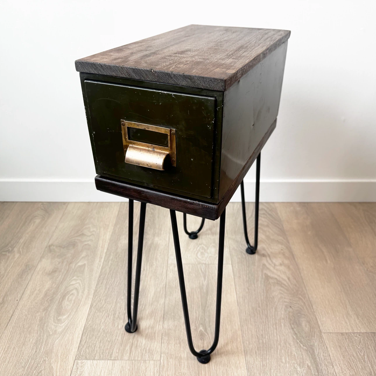 Industrial vintage upcycled filing drawer side table