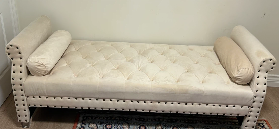 Tufted Velvet Bench with Bolster Pillows