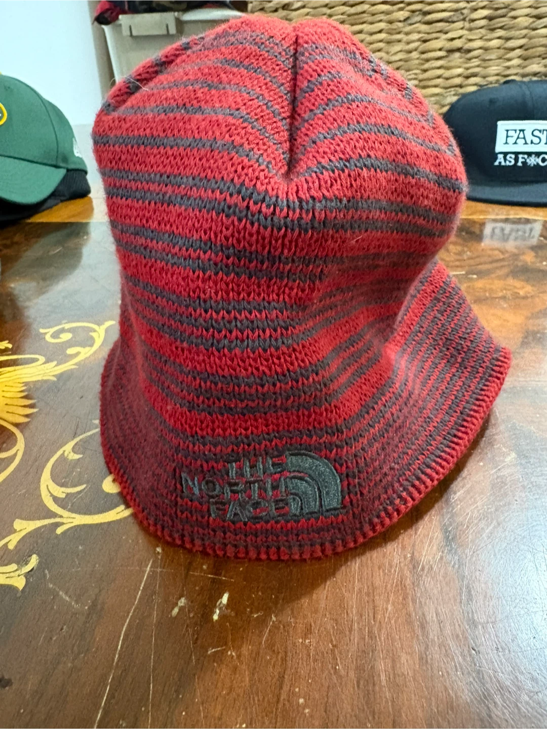 The North Face Red and Grey Striped Beanie - photo 2