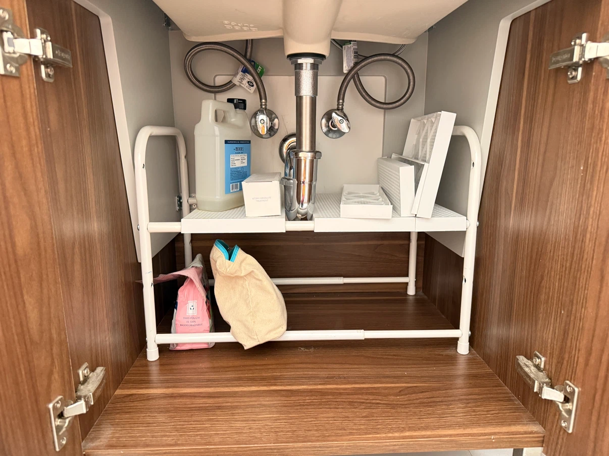 Deco Brothers Under Sink 2 Tier Expandable Shelf Organizer White