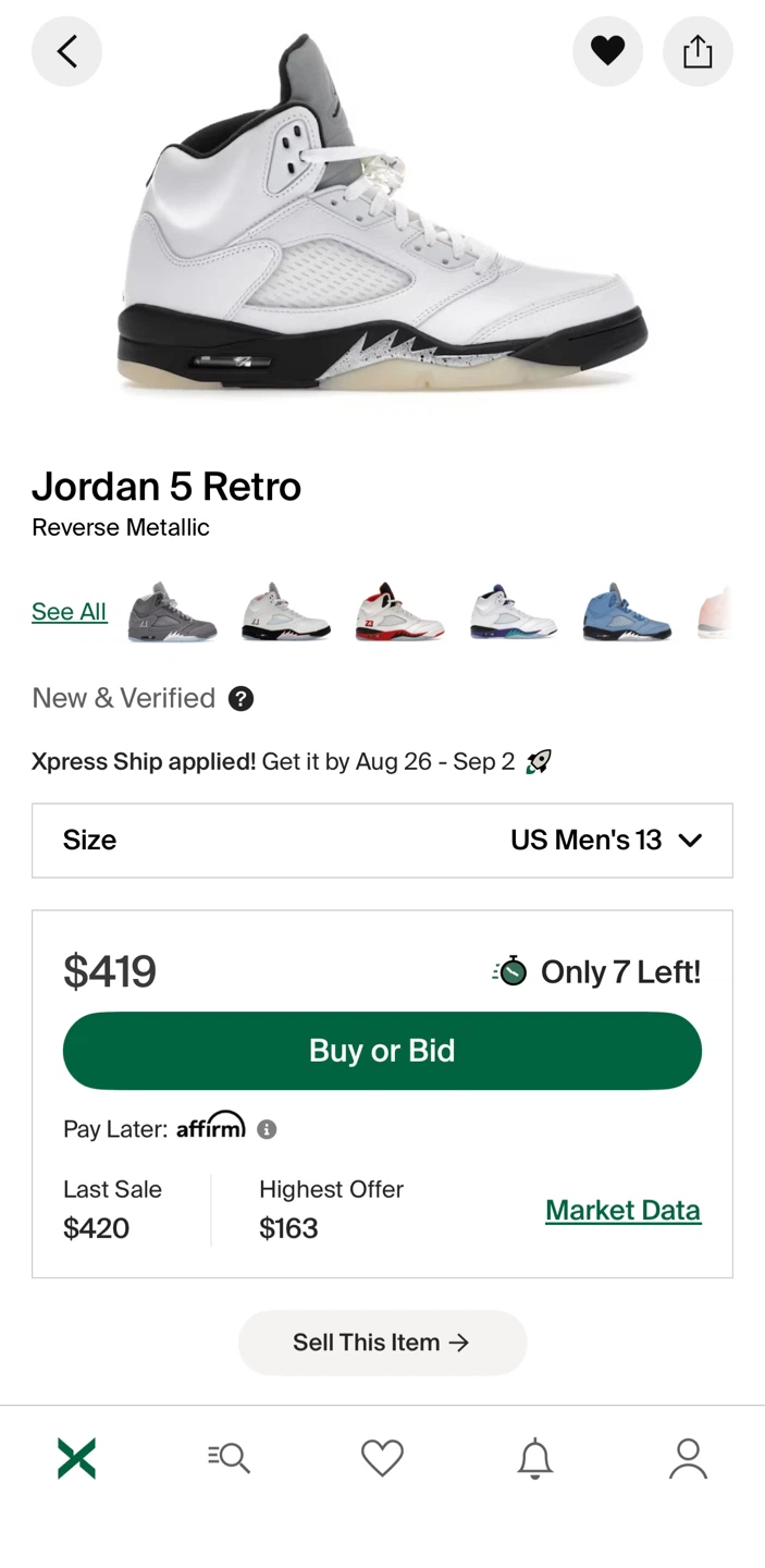 Jordan 5 Retro Reverse Metallic