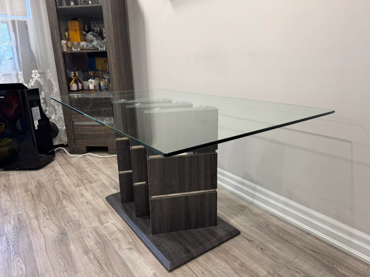 Glass Top Dining Table with Wood Base