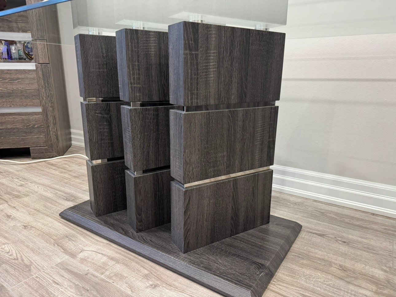 Glass Top Dining Table with Wood Base - photo 2