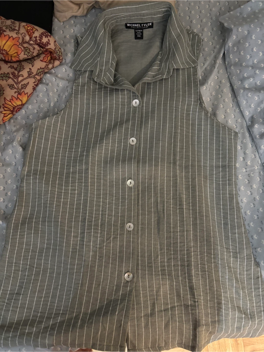 Michael Tyler sleeveless pinstripe top