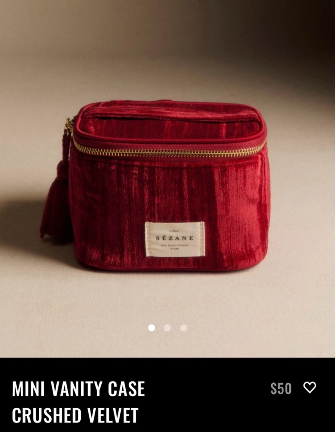Sézane crushed velvet vanity / toiletry bag, red