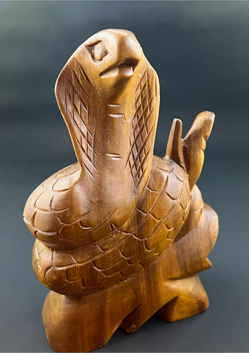Vintage Hand-Carved Wooden Cobra Sculpture