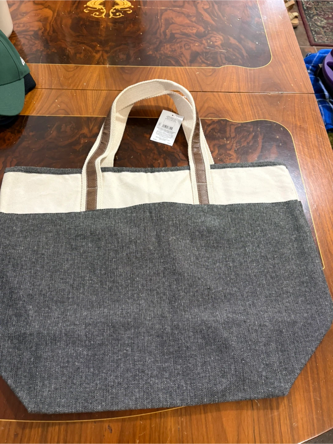 Large Charcoal Chambray Canvas Tote (2 Available)