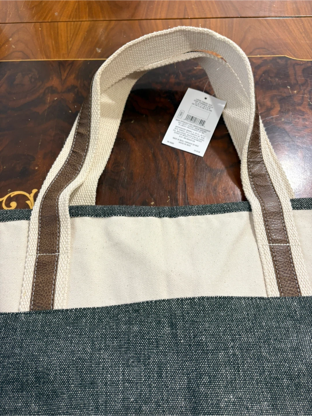 Large Charcoal Chambray Canvas Tote (2 Available) - photo 2