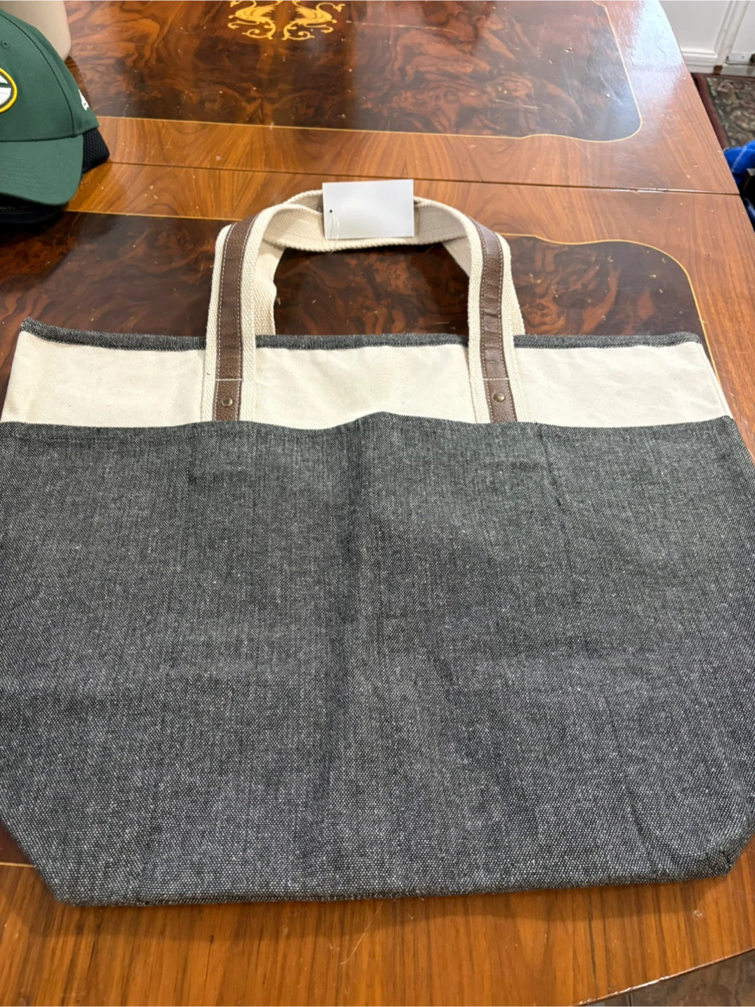 Large Charcoal Chambray Canvas Tote (2 Available) - photo 4