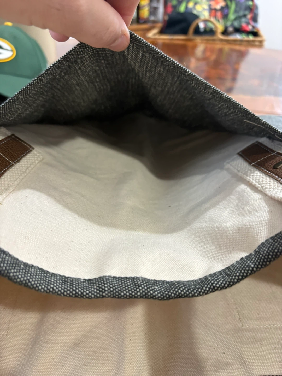 Large Charcoal Chambray Canvas Tote (2 Available) - photo 5