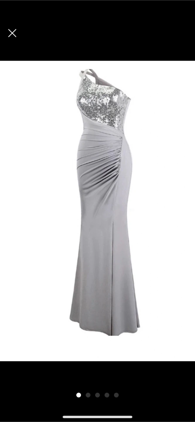 New Silver one shoulder sequin floor length dress